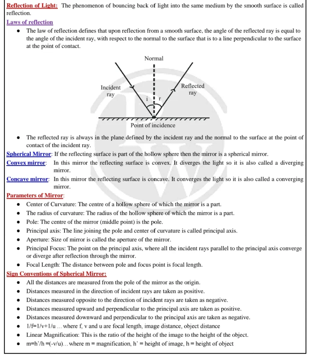 Physics wallah notes Class 10th Light